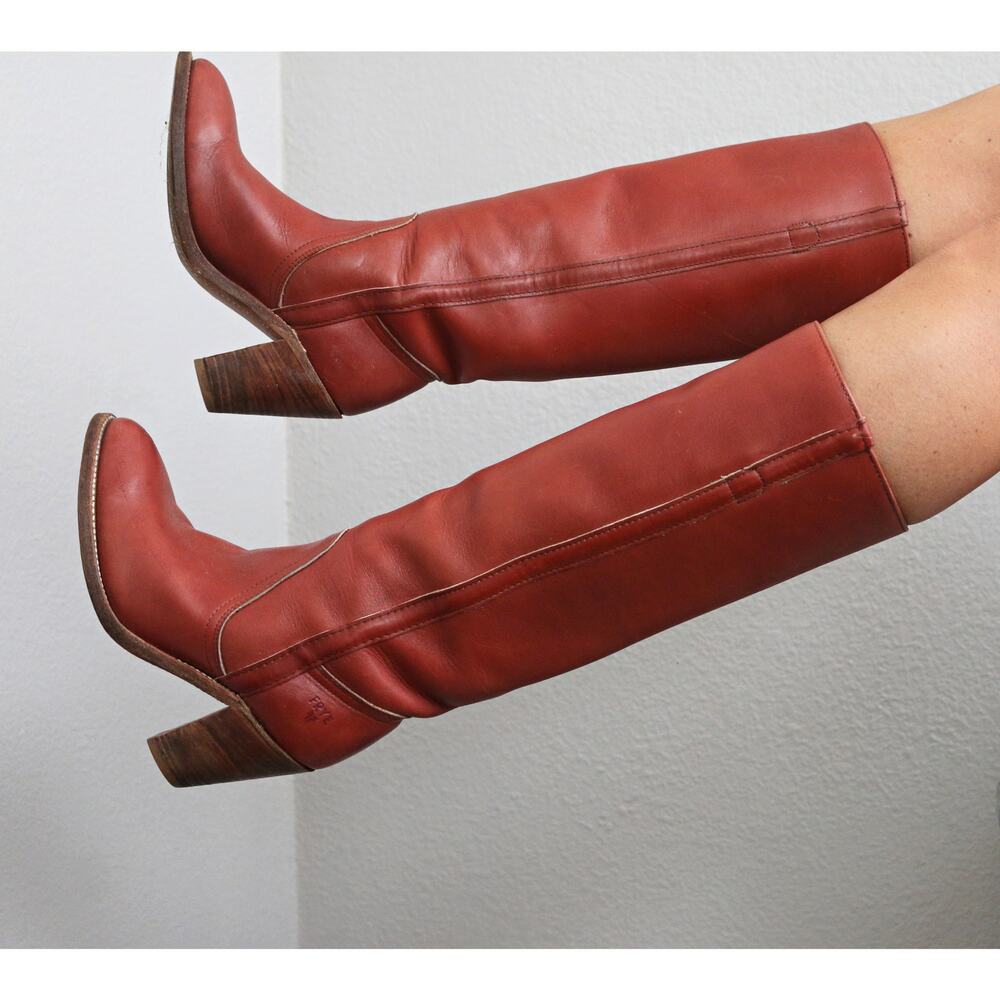 1980's Vintage Frye Tall Reddish Knee High Leather Boots Women's Size 5-1/2 to 6